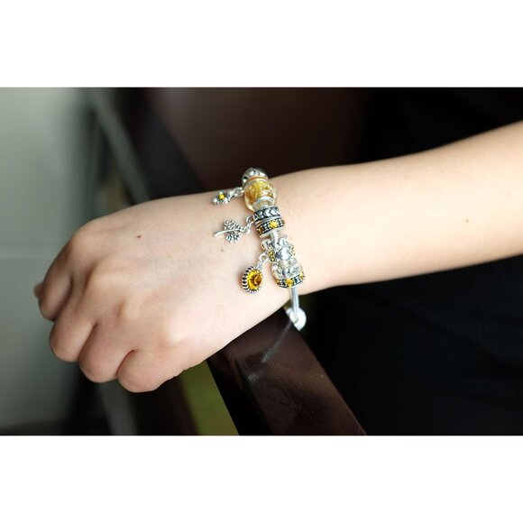 Birthstone Bracelet Multi-Color Charm Beads Silvertone Elegant 7" - Picture 6 of 7